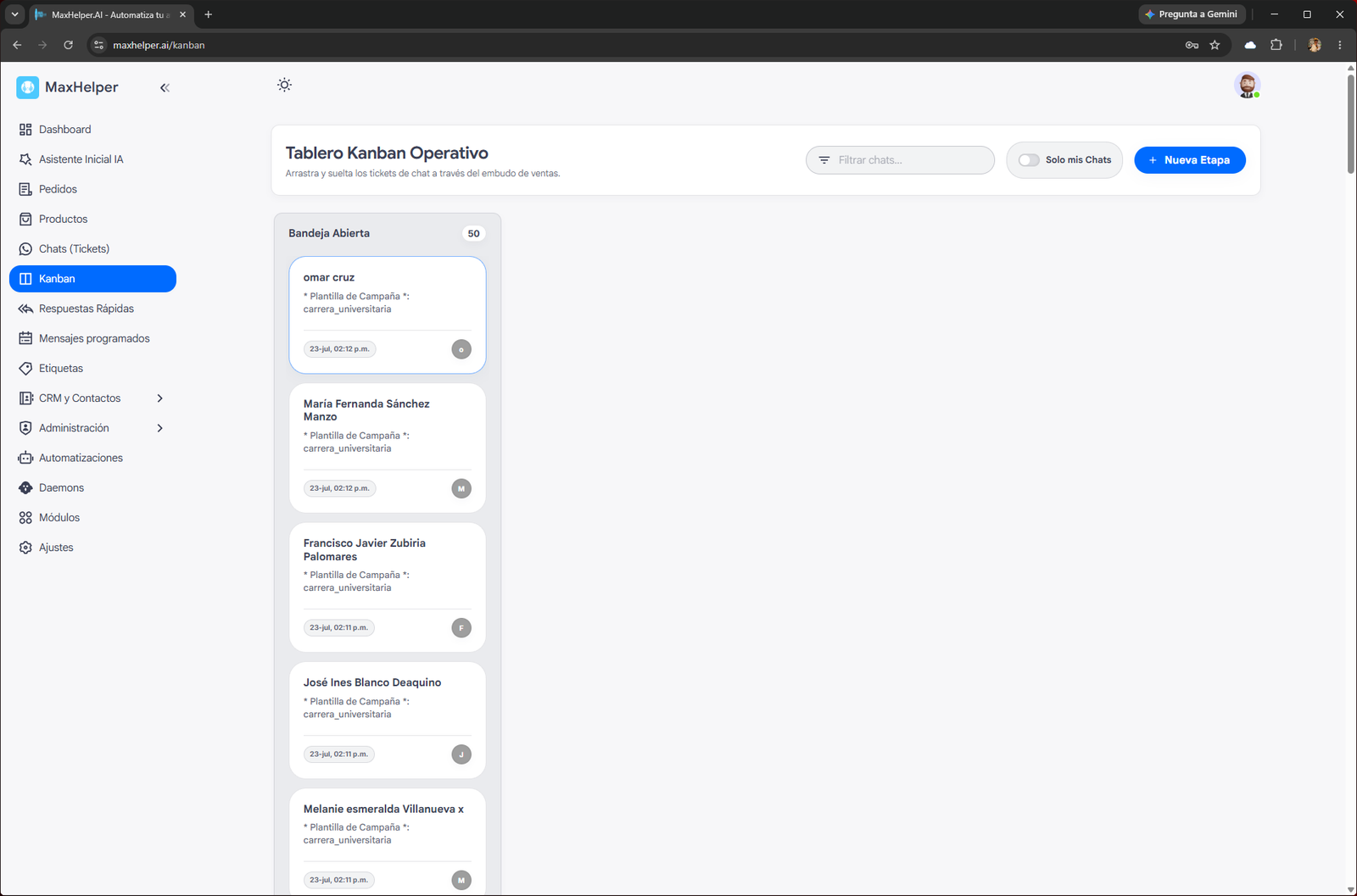 Tablero Kanban de Tickets